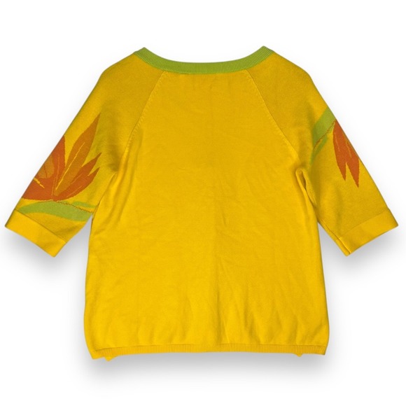 Soft Surroundings Floral Soft Knit Top Bird of Paradise V-Neck Sweater Yellow PM - Picture 2 of 14